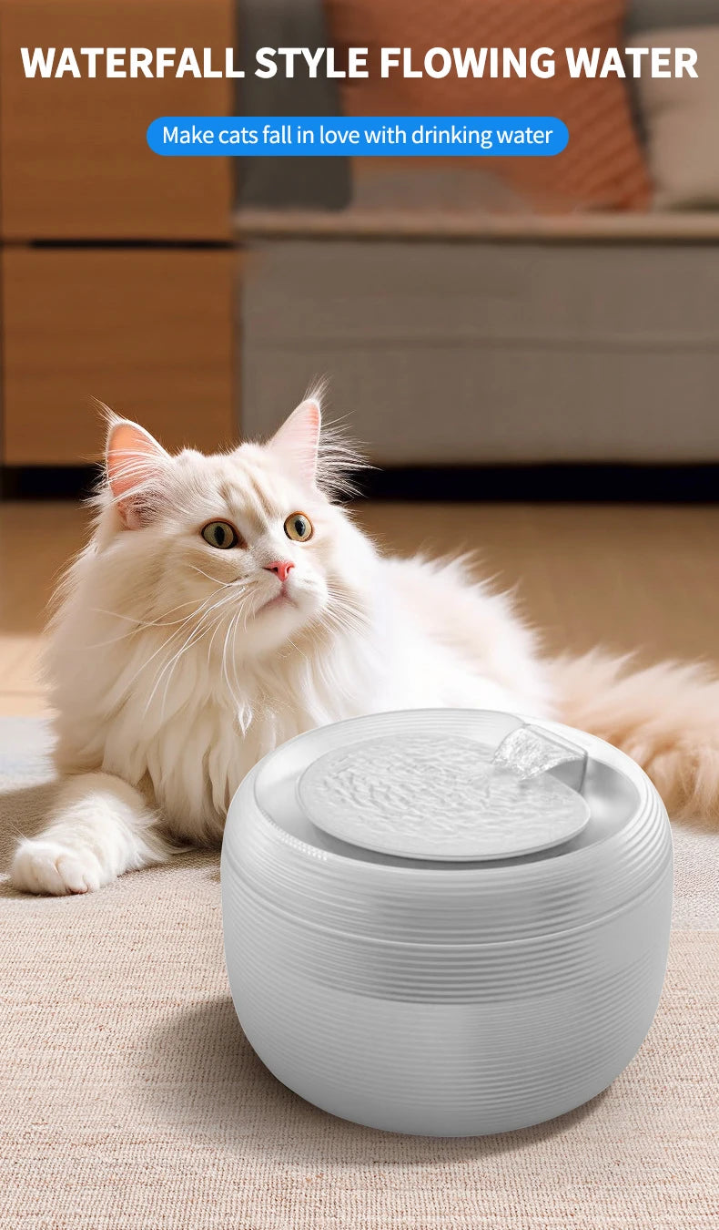 Smart 25dB Extremely Quiet BPA-Free Cat Water Dispenser Pet Water Fountain for Cats and Dogs Built-in LED Light(White)
