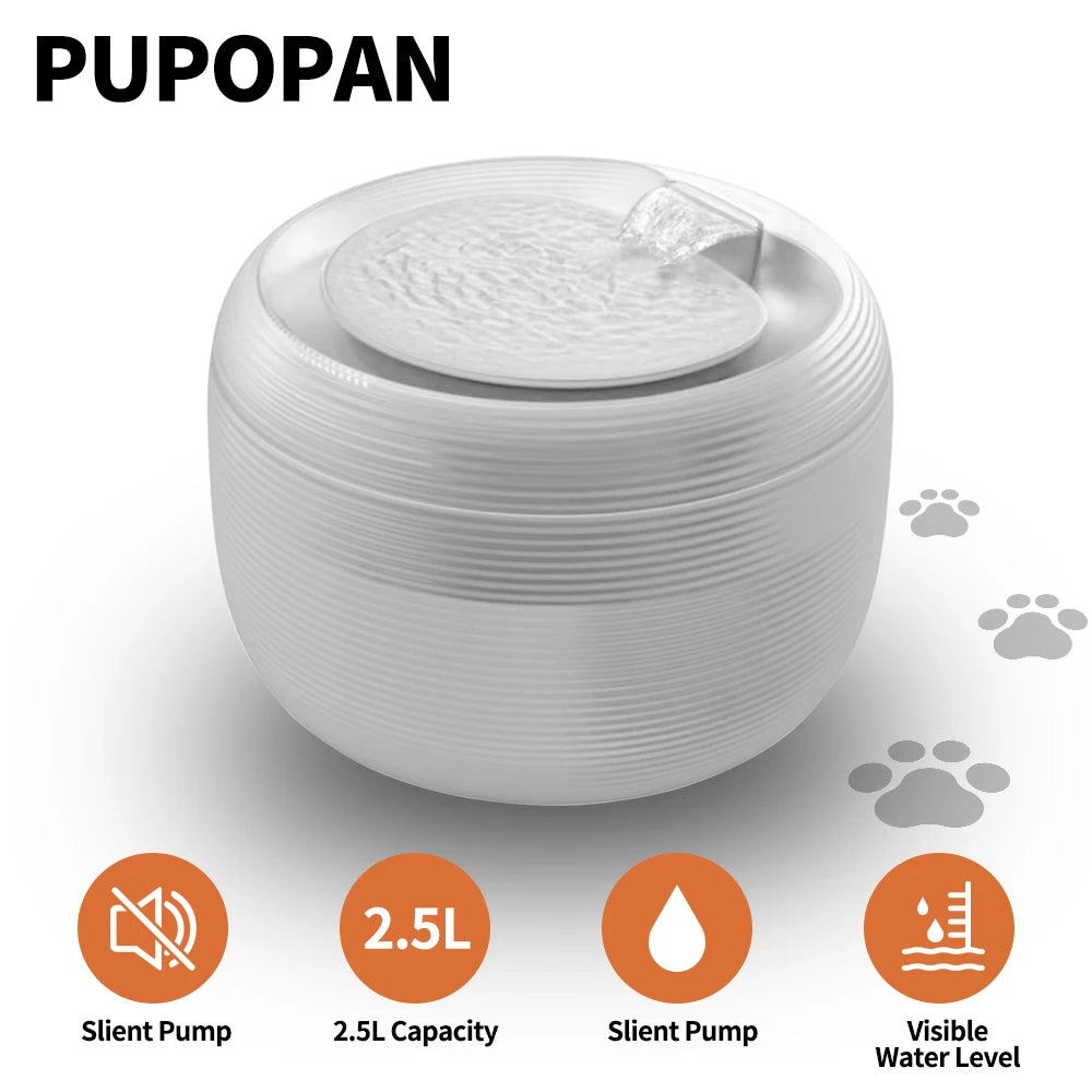 Smart 25dB Extremely Quiet BPA-Free Cat Water Dispenser Pet Water Fountain for Cats and Dogs Built-in LED Light(White)