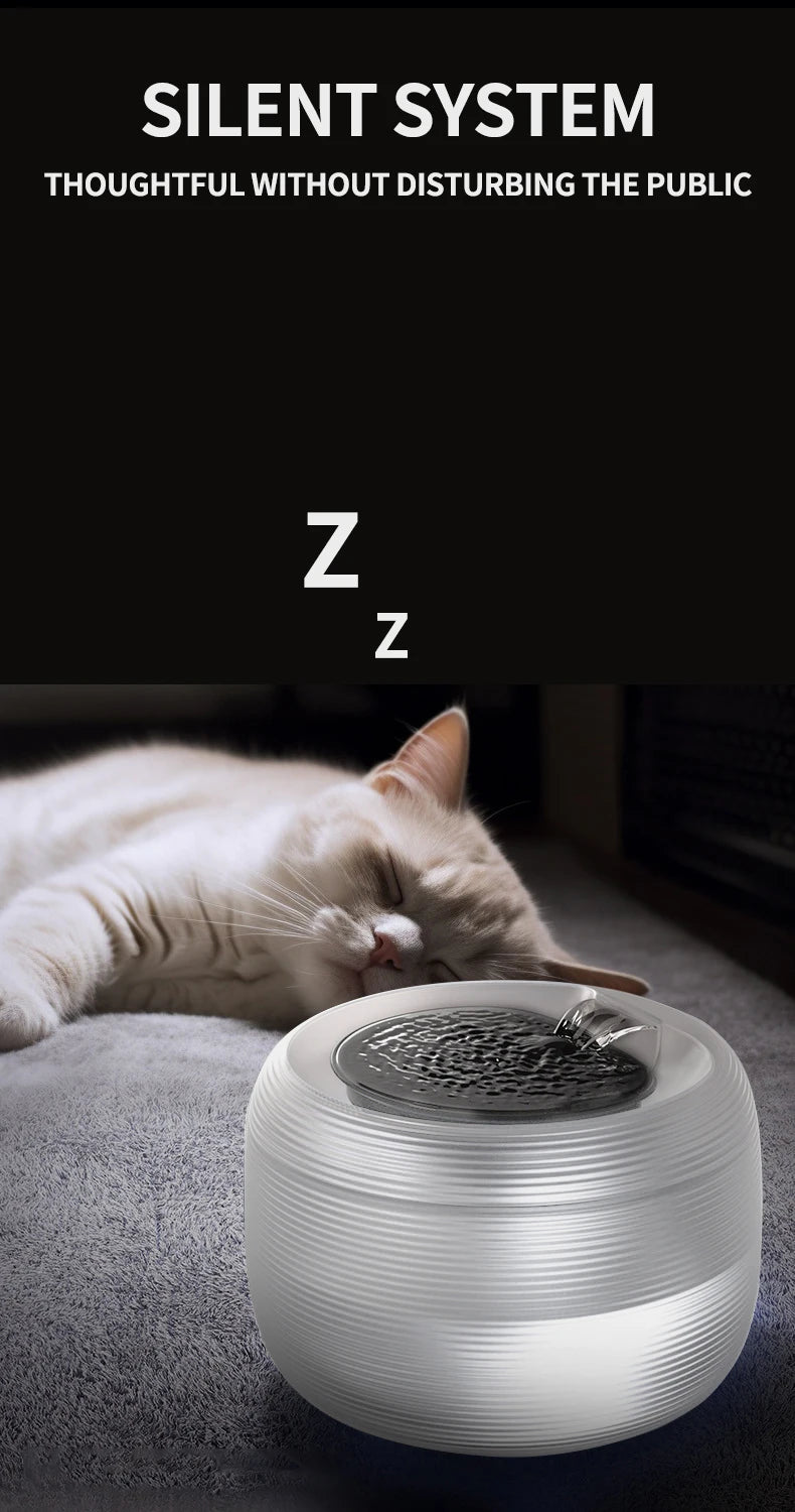 Smart 25dB Extremely Quiet BPA-Free Cat Water Dispenser Pet Water Fountain for Cats and Dogs Built-in LED Light(White)